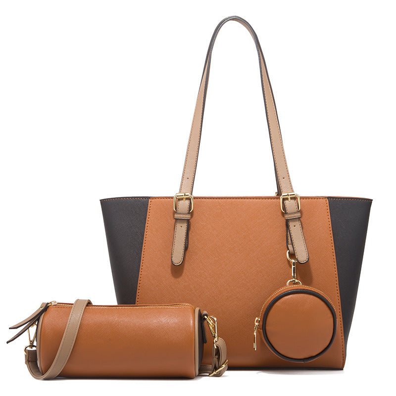 Three-in-One Saffiano PU Leather Shoulder Bag Set – Retro Elegance Edition