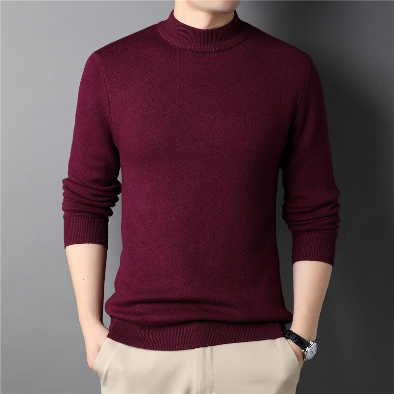 Pure Color Half Collar Men's Slim Fit Sweater Base Sweater