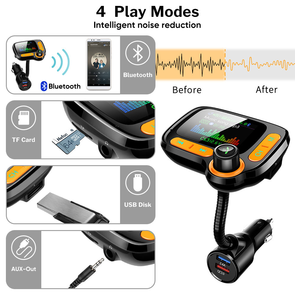 Car Bluetooth Multi-Function Player – Large Color Screen & QC 3.0 Fast Charging