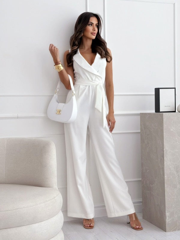 V-Neck Sleeveless Belted Jumpsuit – Summer Fashion Trousers for Women
