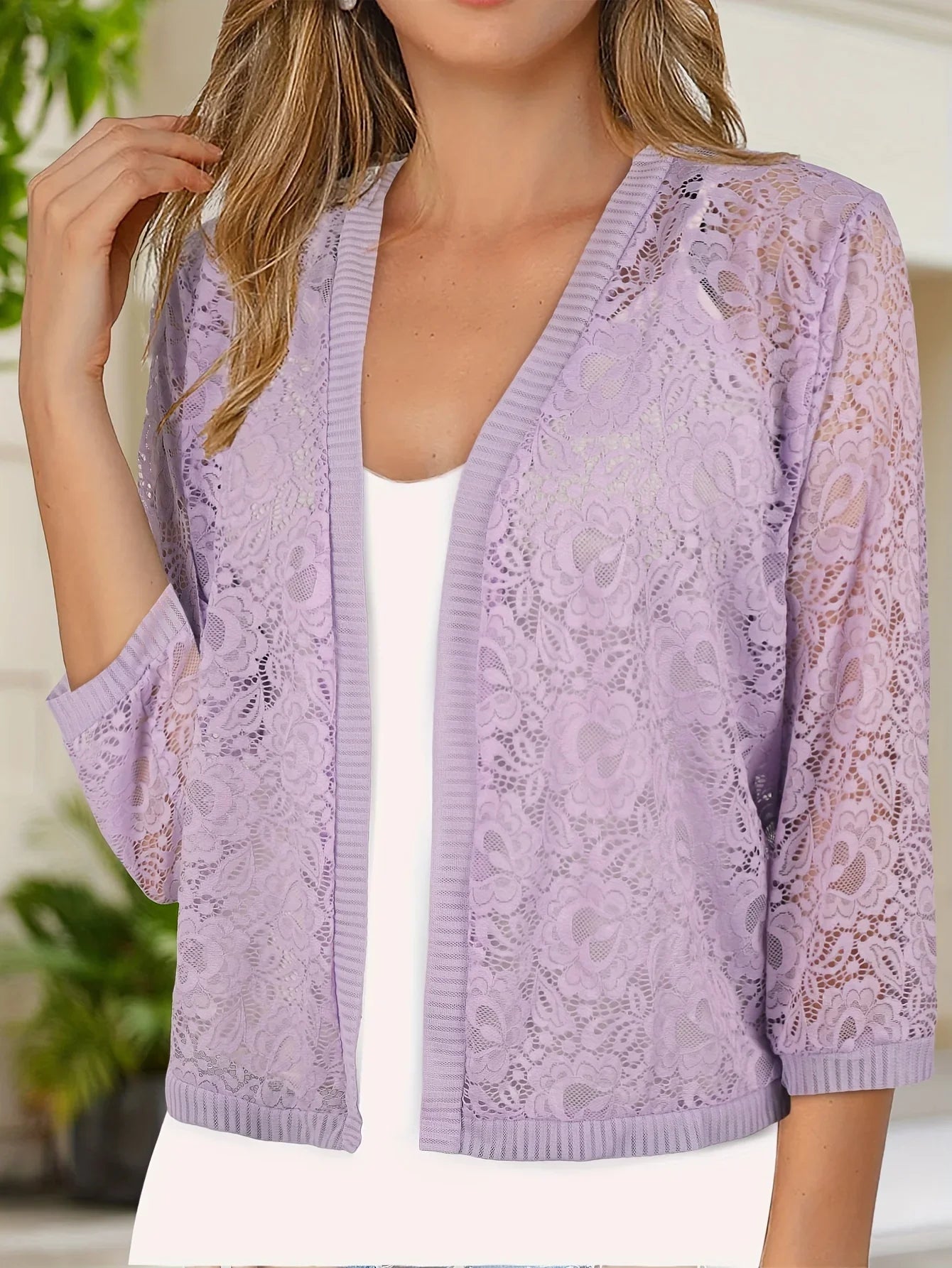 GrabliWorld Floral Lace Open Front Cardigan