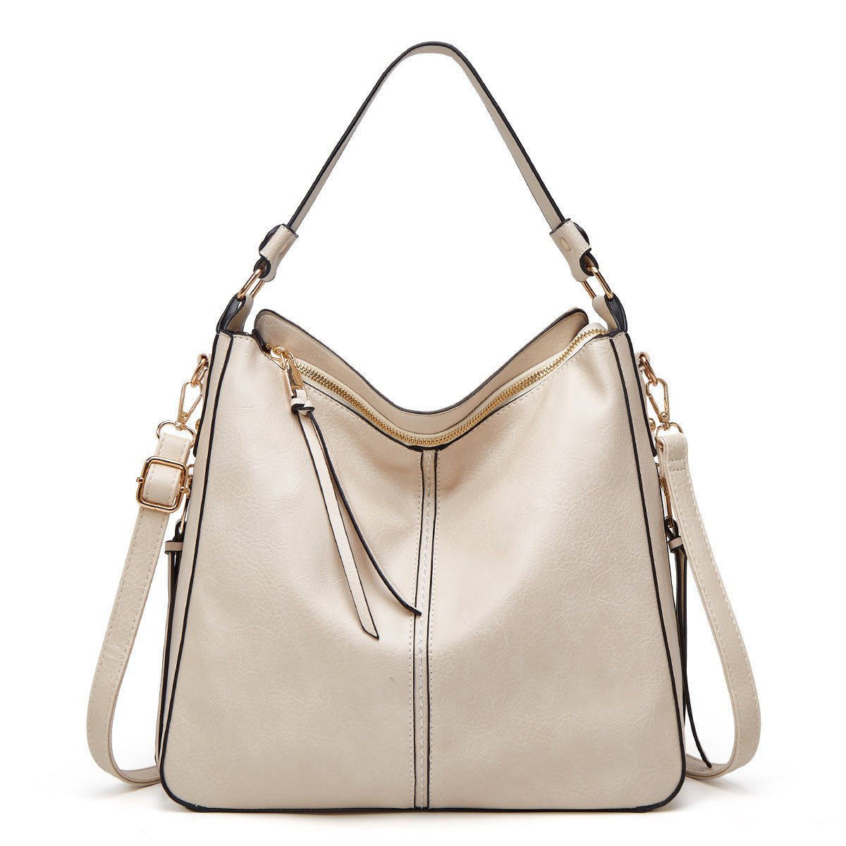 Women's Hobos Zipper Bucket Bag – Adjustable Shoulder Strap, High-Capacity PU Handbag