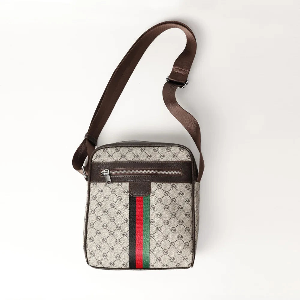 Square Crossbody Bag – Men's Luxury Plaid Letter Print Sling Messenger Bag