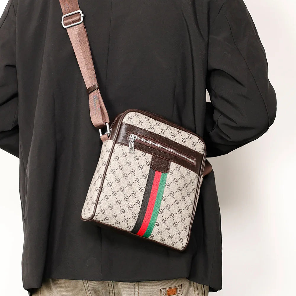 Square Crossbody Bag – Men's Luxury Plaid Letter Print Sling Messenger Bag