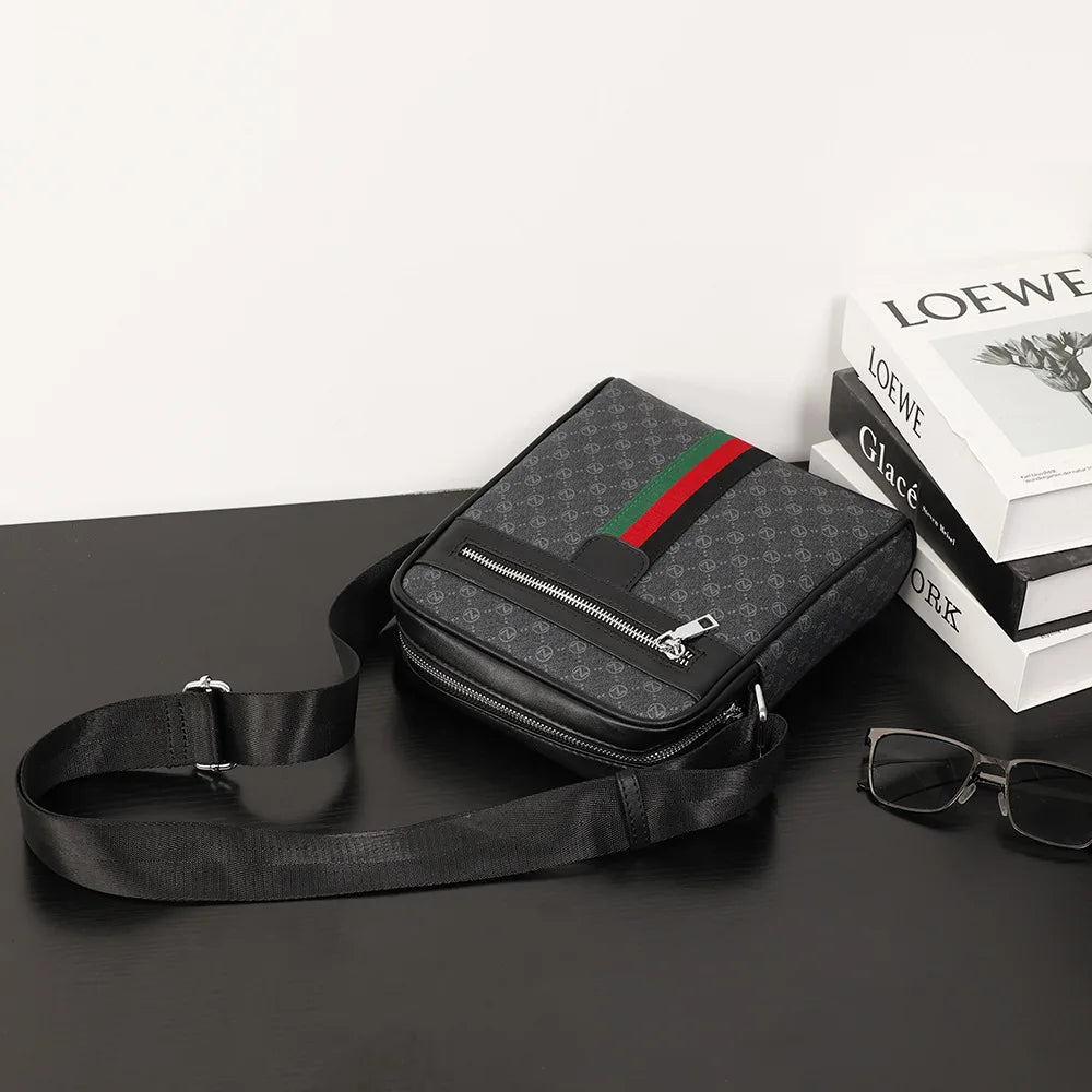 Square Crossbody Bag – Men's Luxury Plaid Letter Print Sling Messenger Bag