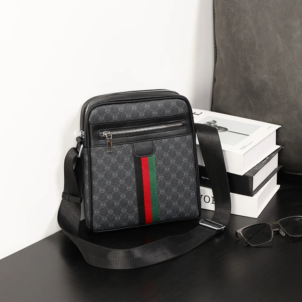 Square Crossbody Bag – Men's Luxury Plaid Letter Print Sling Messenger Bag