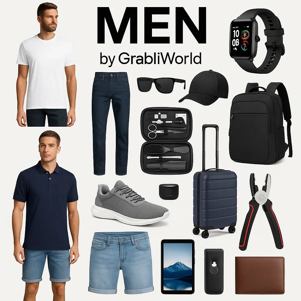 variety of men's products including fashion, accessories, and grooming by GrabliWorld