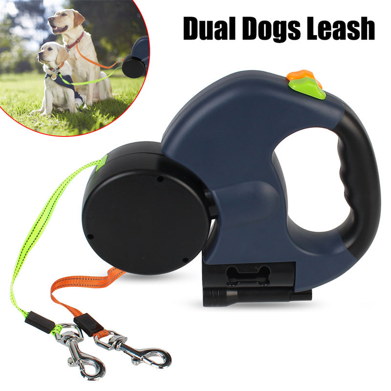 Retractable Dog Leash for Small Dogs – Reflective Dual Pet Leash with 360° Swivel & Lights