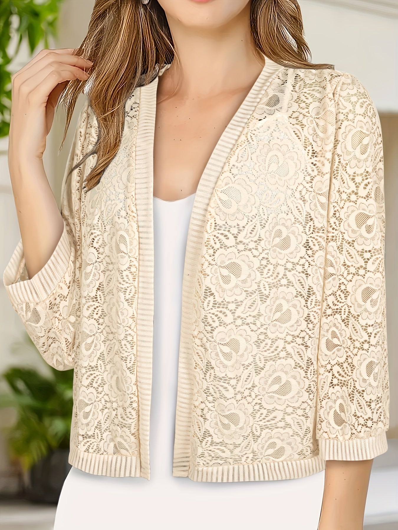 GrabliWorld Floral Lace Open Front Cardigan