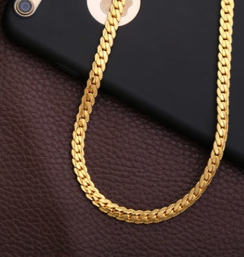 Trendy Unisex Geometric Snake Bone Chain Necklace — 5mm Thickness, Yellow & Silver