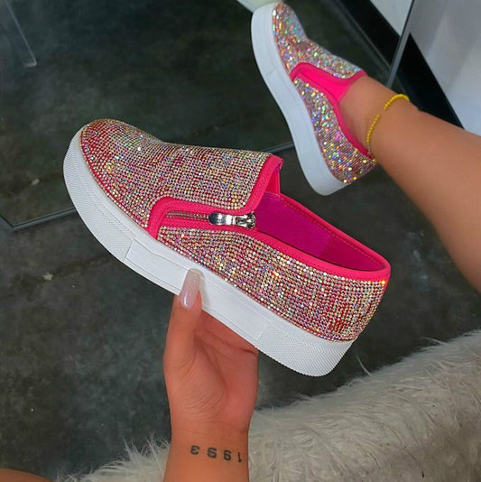 Large Size Rhinestone Flat Casual Single Shoes – Women’s Lazy Slip-On Flats