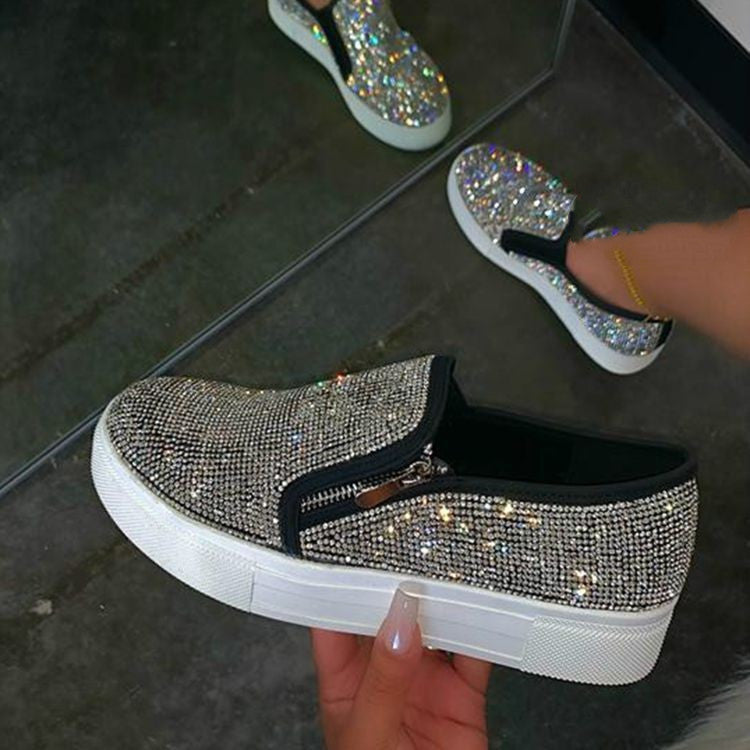 Large Size Rhinestone Flat Casual Single Shoes – Women’s Lazy Slip-On Flats