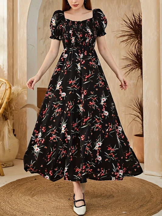 GrabliWorld Floral Print Square Neck A-line Dress