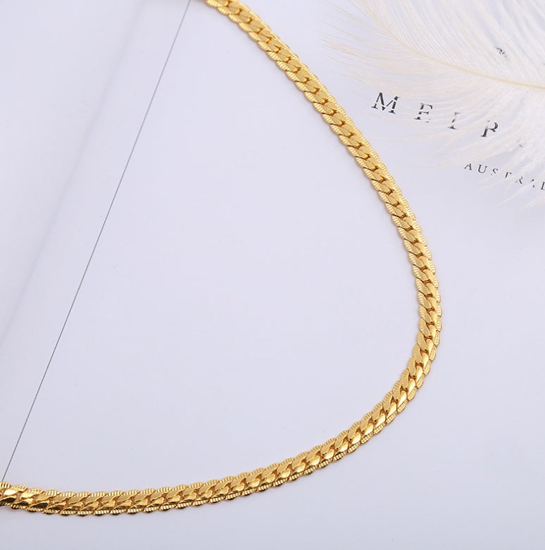 Trendy Unisex Geometric Snake Bone Chain Necklace — 5mm Thickness, Yellow & Silver