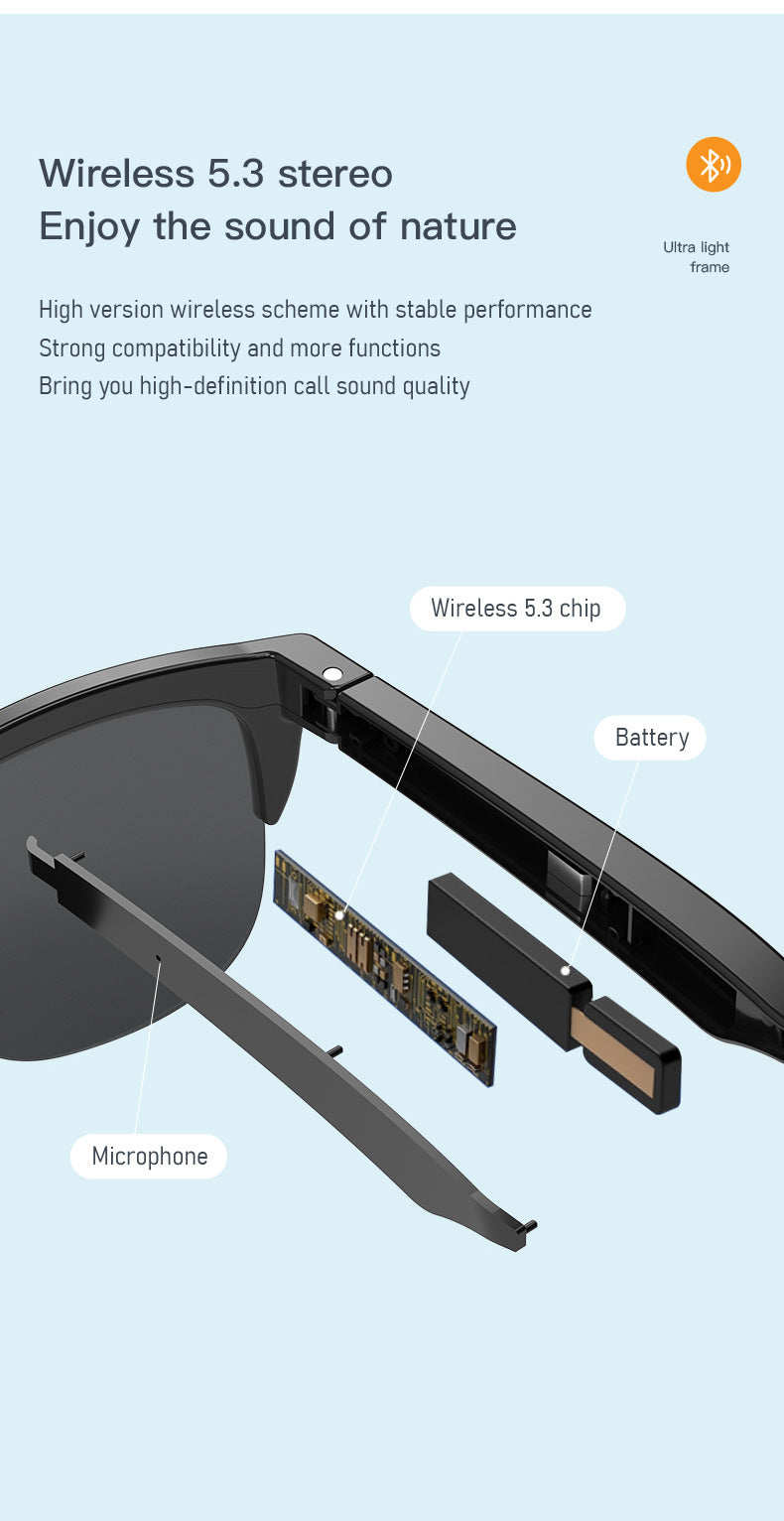 Intelligent Bluetooth Glasses with Air Conduction & Touch Control – F-06 Black