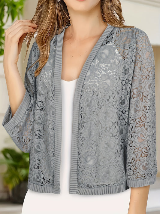 GrabliWorld Floral Lace Open Front Cardigan