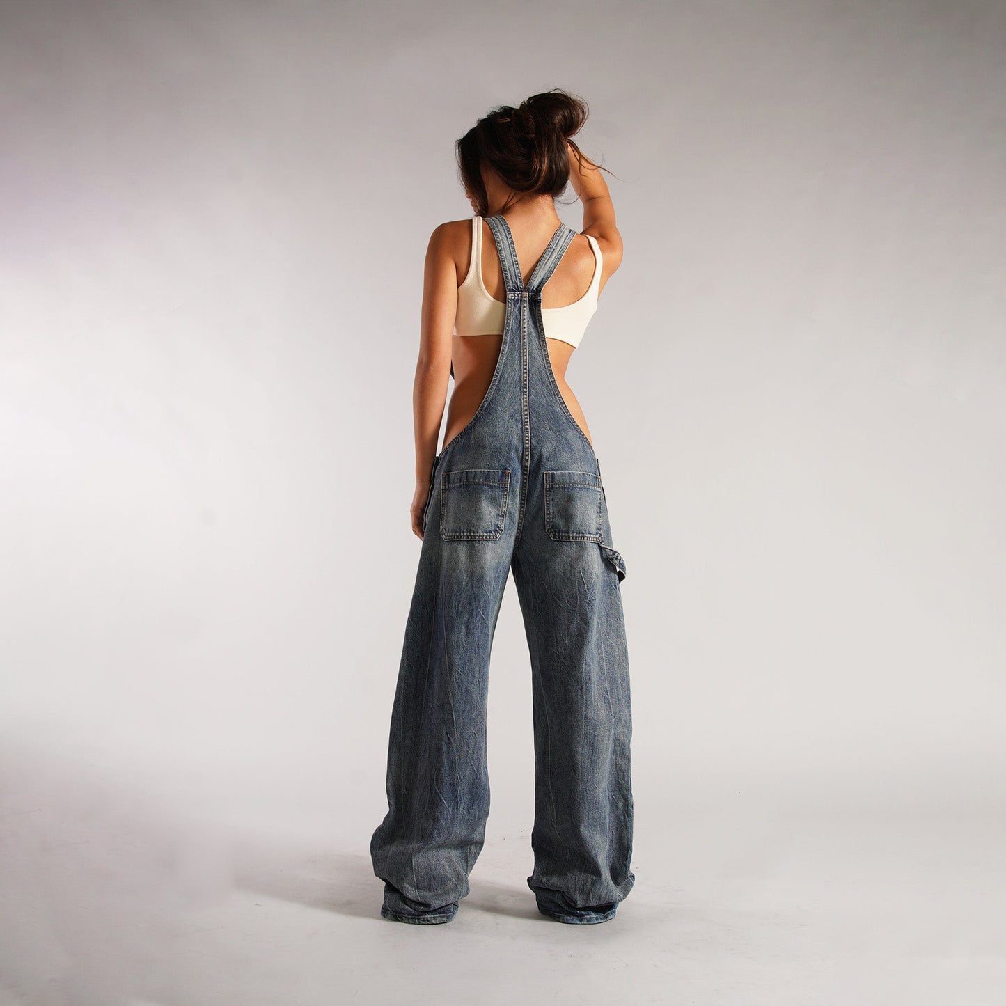 Y2K Zipper Denim Overalls With Pockets, Loose Suspender Jumpsuit ,Jeans Pants.
