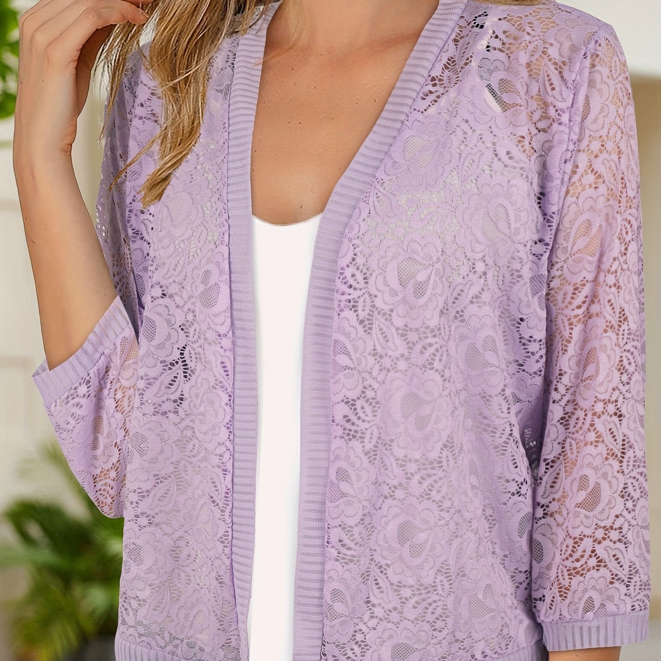 GrabliWorld Floral Lace Open Front Cardigan