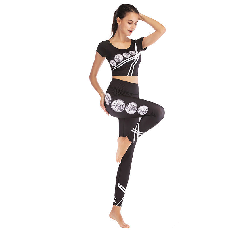 Printed navel short-sleeved quick-drying dance dress