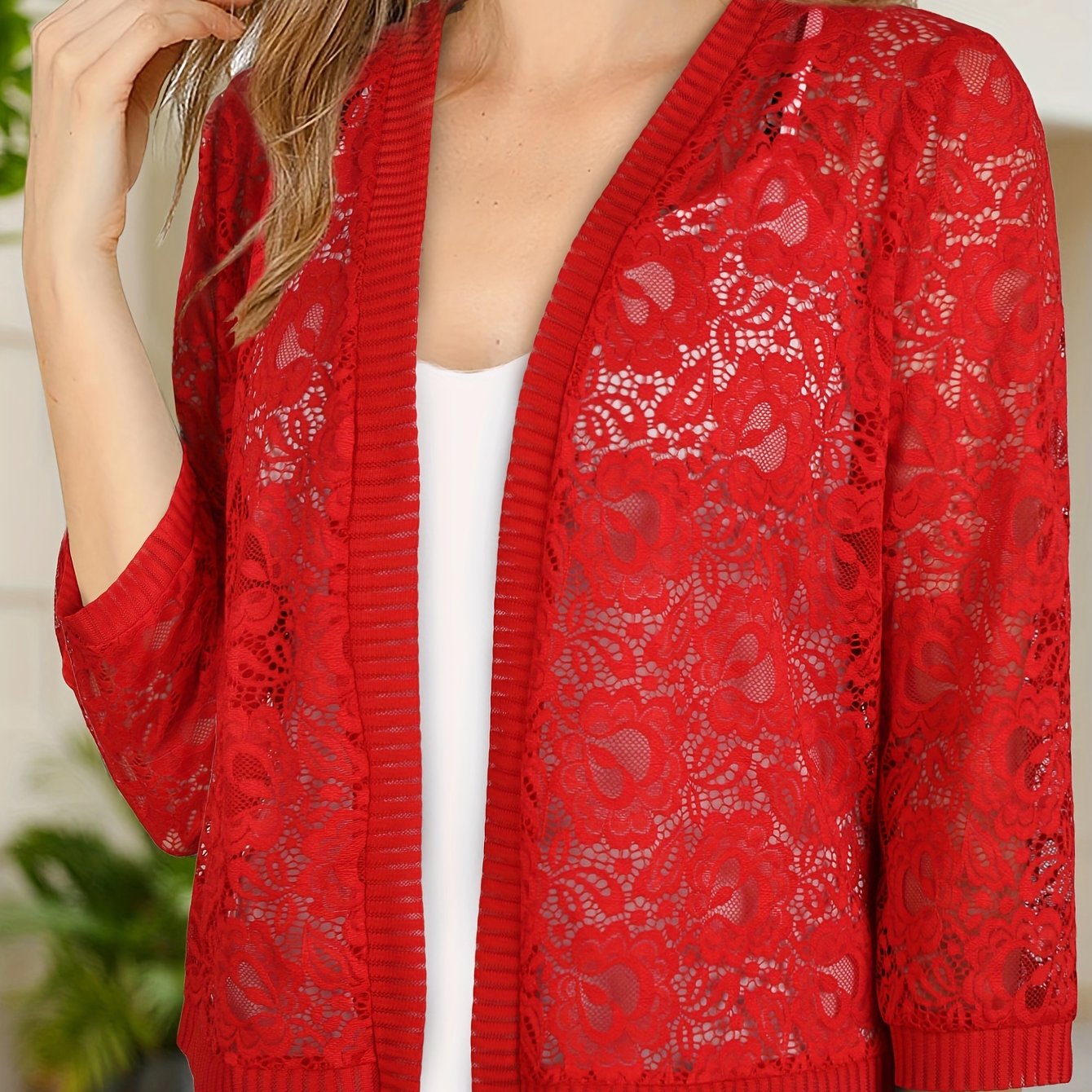 GrabliWorld Floral Lace Open Front Cardigan