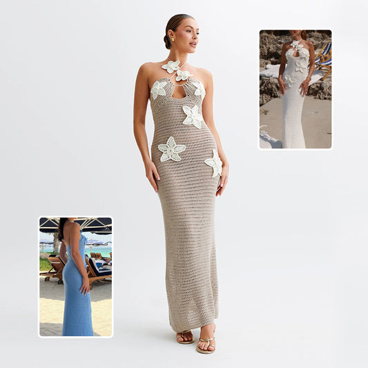 Slim Halterneck Star Print Maxi Dress – Summer Seaside Beachwear