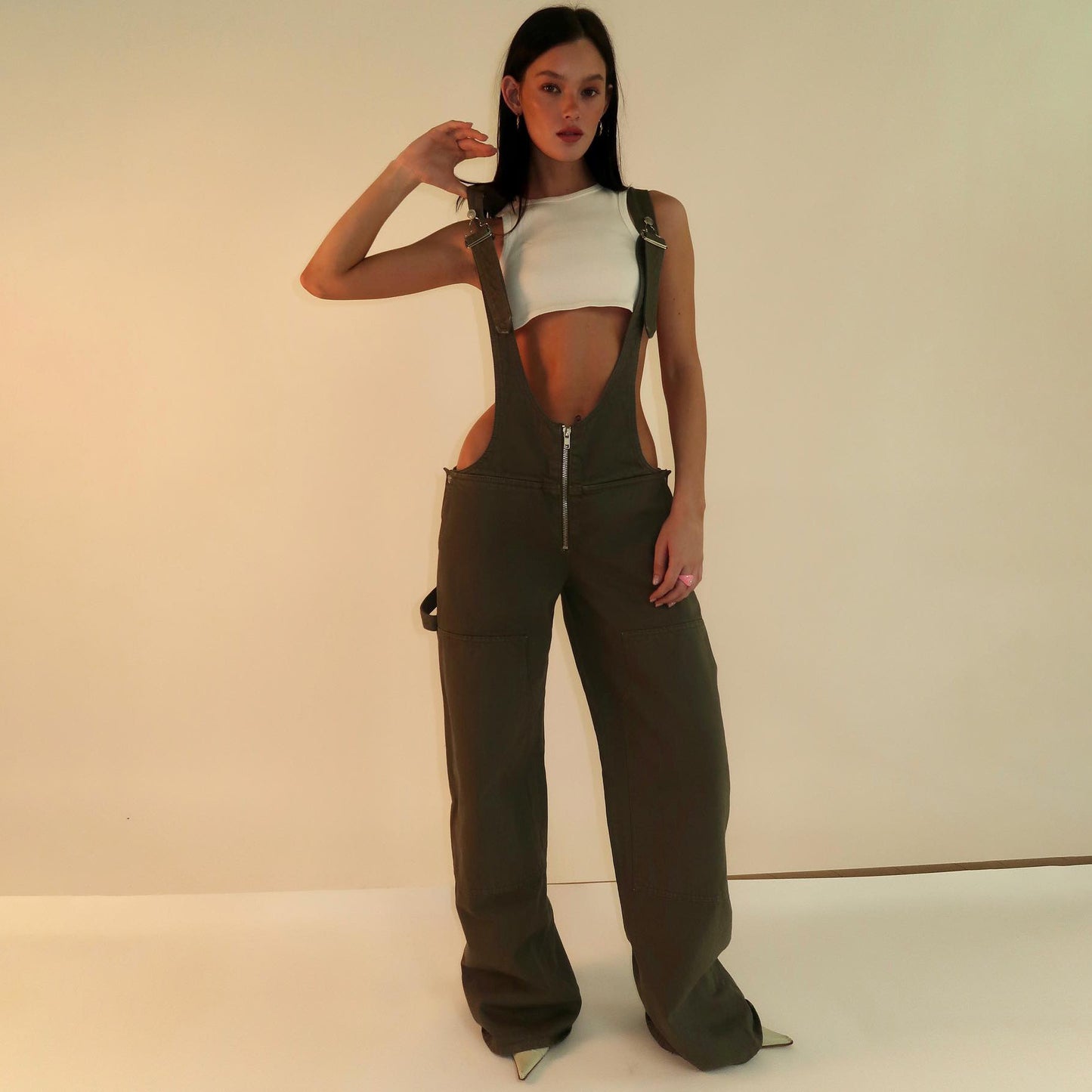 Y2K Zipper Denim Overalls With Pockets, Loose Suspender Jumpsuit ,Jeans Pants.