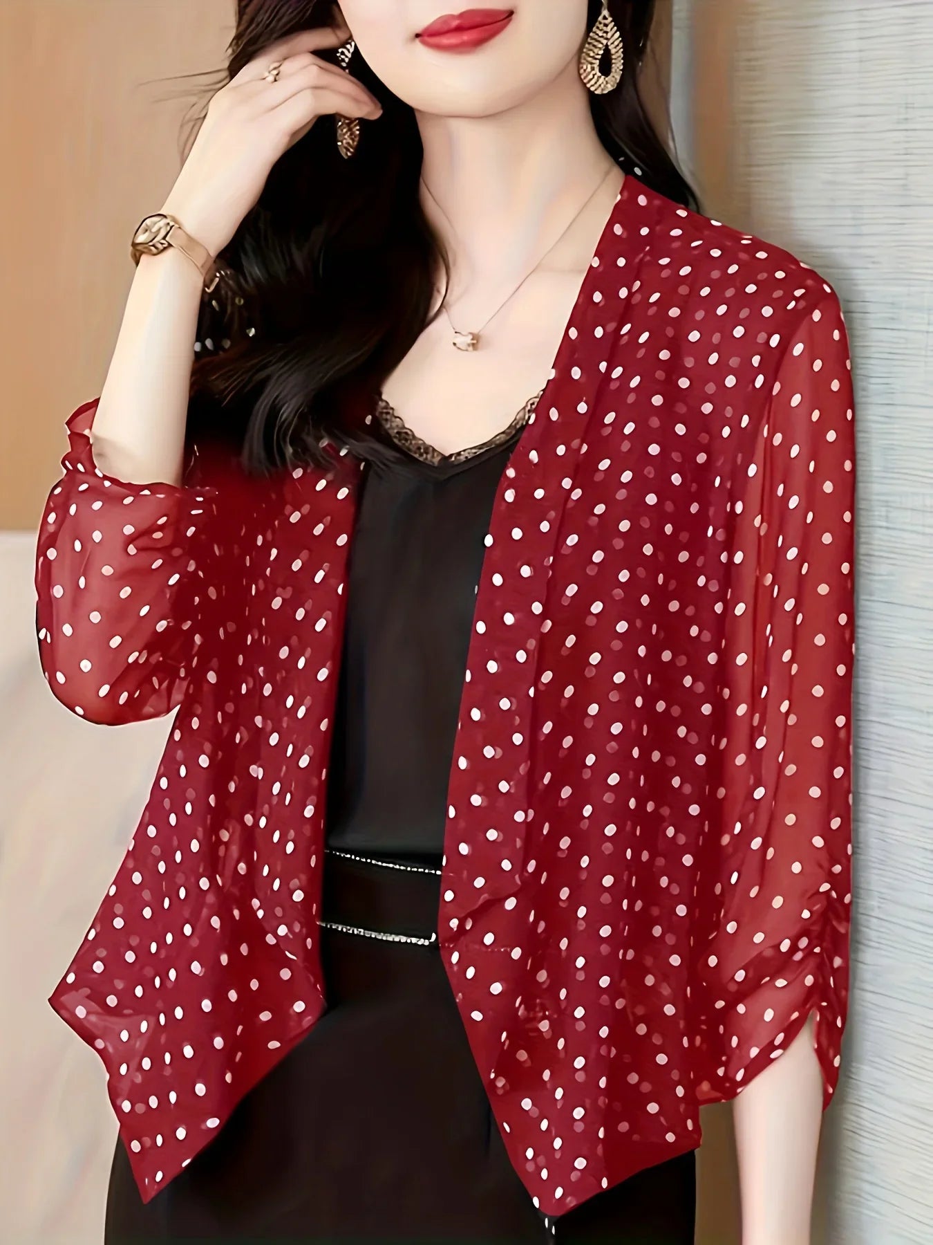 GrabliWorld Polka Dot Open Front Cardigan