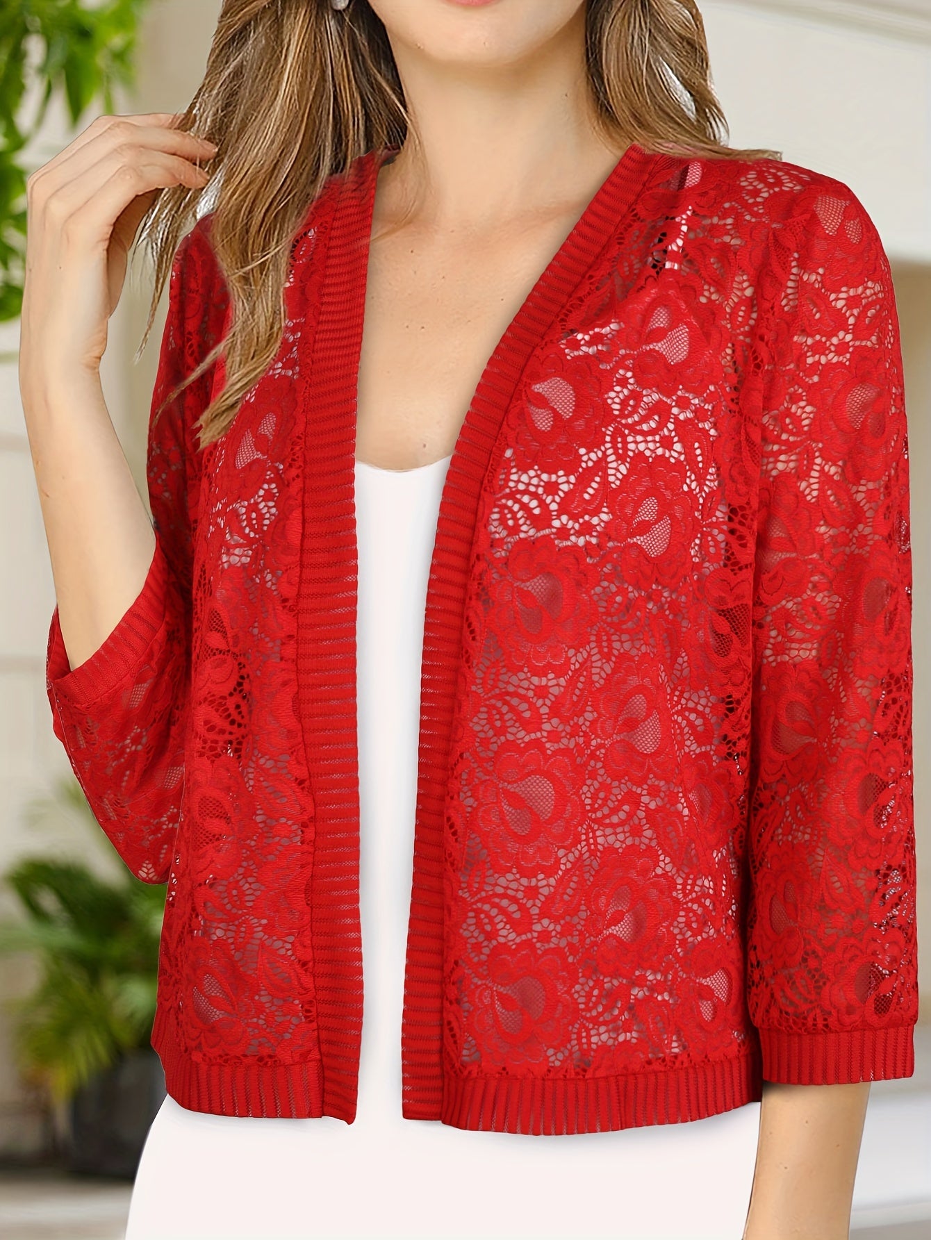 GrabliWorld Floral Lace Open Front Cardigan