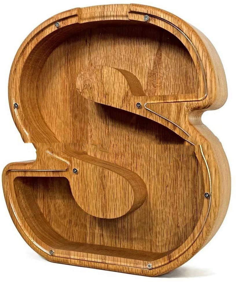 Nordic Wooden Letter Piggy Bank – Handmade Alphabet Coin Box (A–Z)