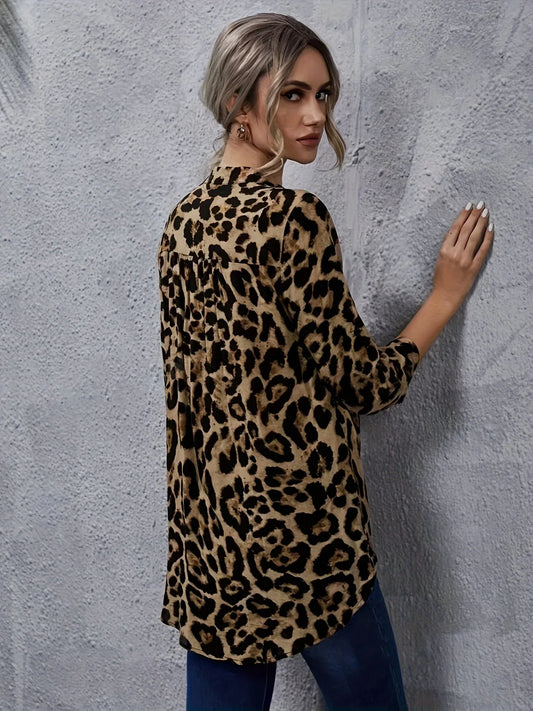 GrabliWorld Leopard Print V-neck Blouse