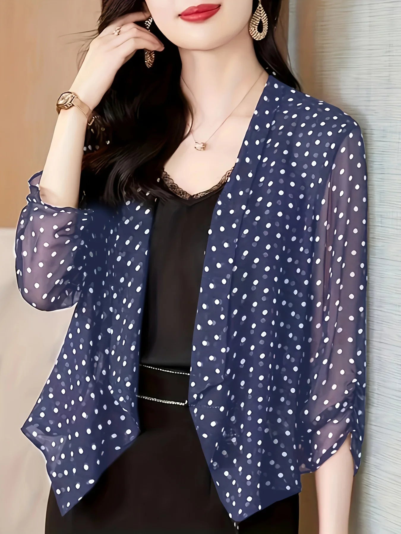 GrabliWorld Polka Dot Open Front Cardigan