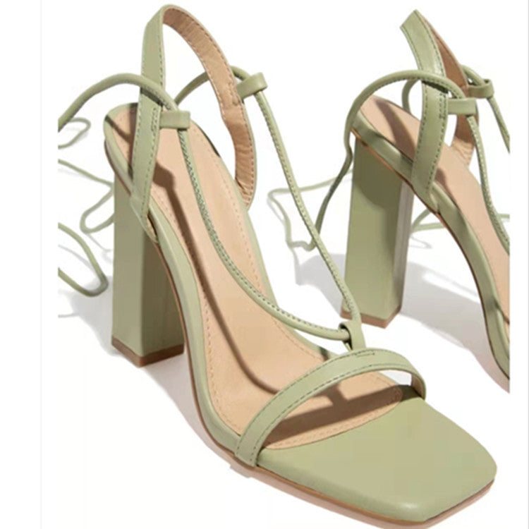 Women's Square Toe Lace-Up Strappy Sandals – Fashion Party Heels