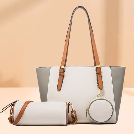 Three-in-One Saffiano PU Leather Shoulder Bag Set – Retro Elegance Edition