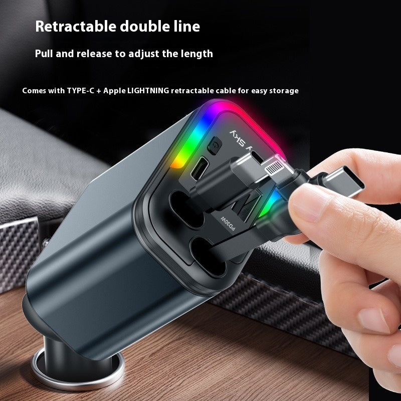 Starry Sky Car Charger 120W Mobile Phone Flexible Wire Car Usb Cigarette Lighter