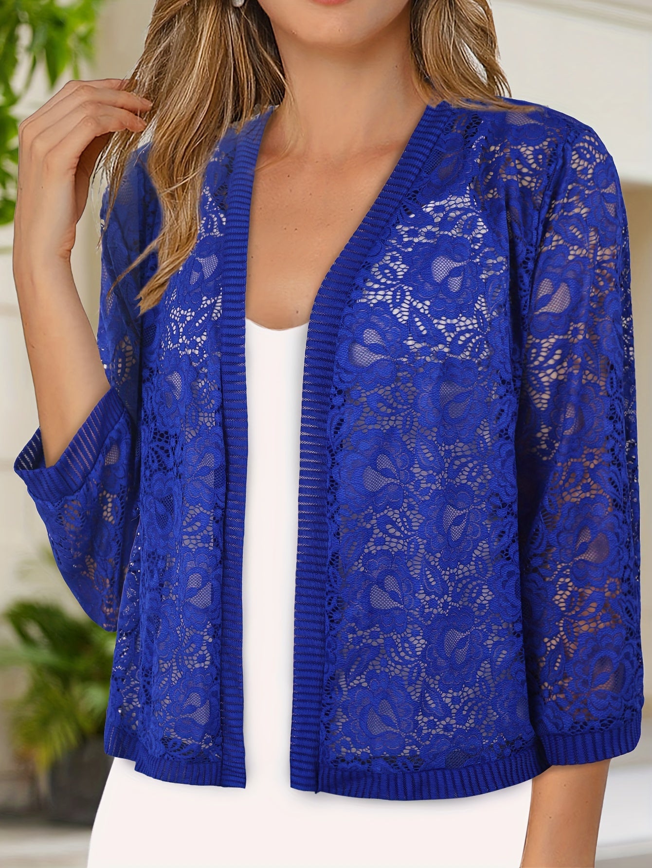 GrabliWorld Floral Lace Open Front Cardigan