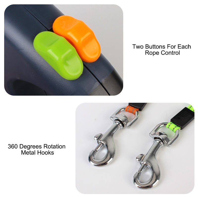 Retractable Dog Leash for Small Dogs – Reflective Dual Pet Leash with 360° Swivel & Lights