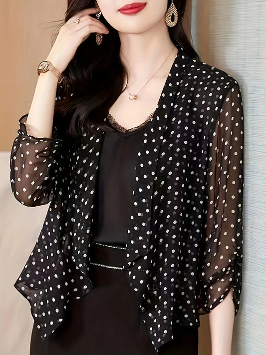 GrabliWorld Polka Dot Open Front Cardigan