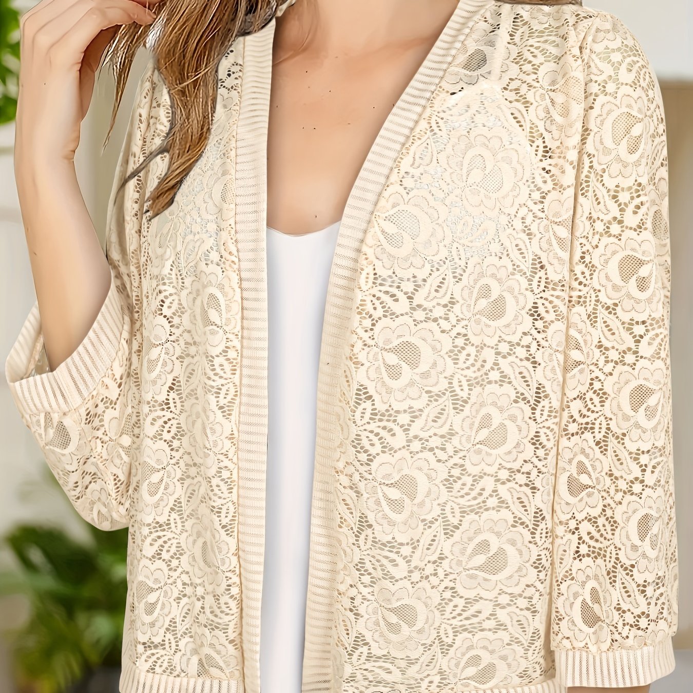 GrabliWorld Floral Lace Open Front Cardigan