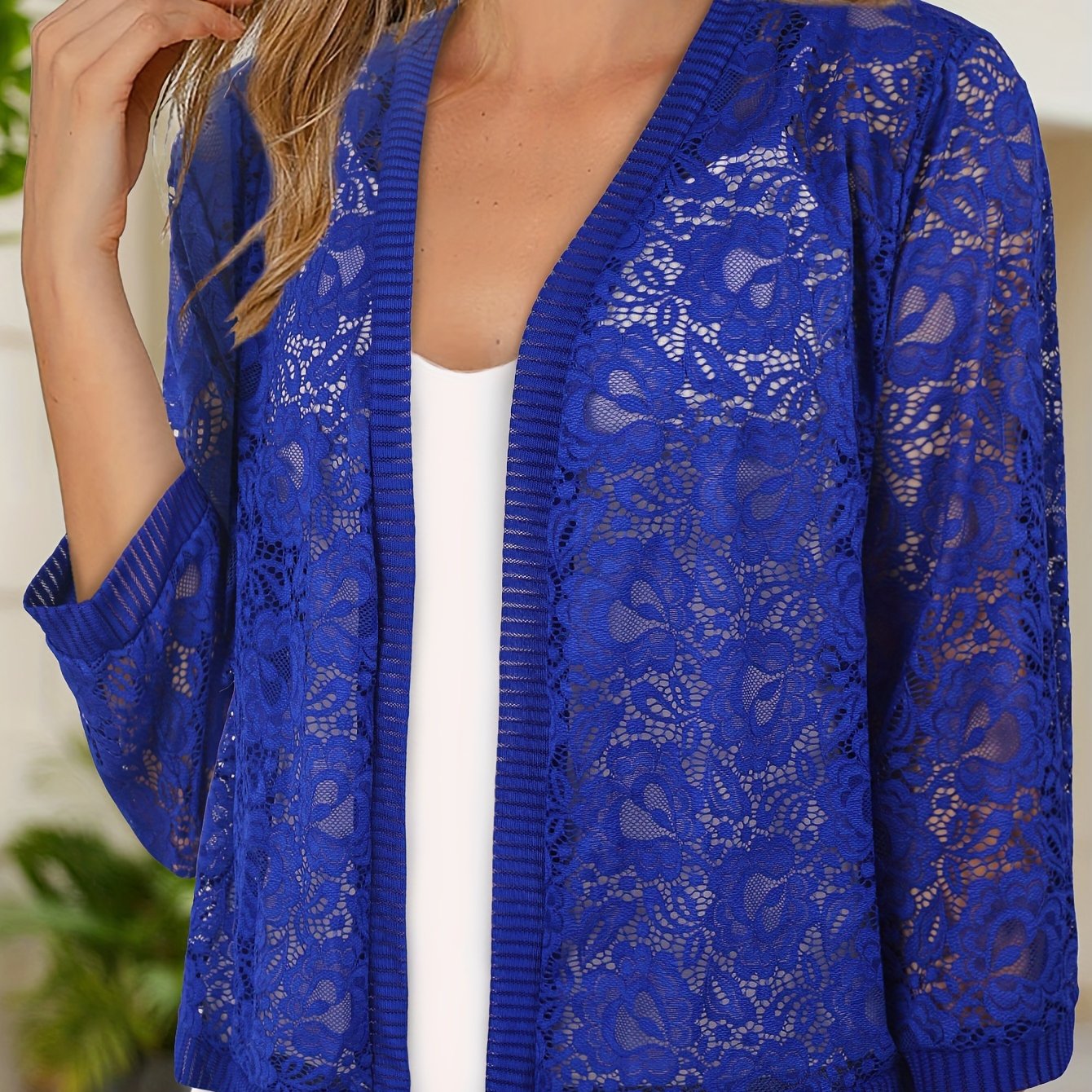 GrabliWorld Floral Lace Open Front Cardigan