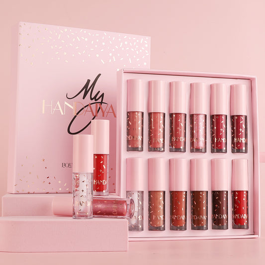 12-Color Lip Glaze Set – Waterproof, Non-Stick, Long-Lasting Finish