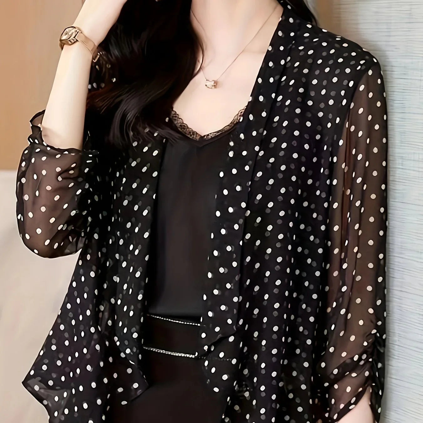 GrabliWorld Polka Dot Open Front Cardigan