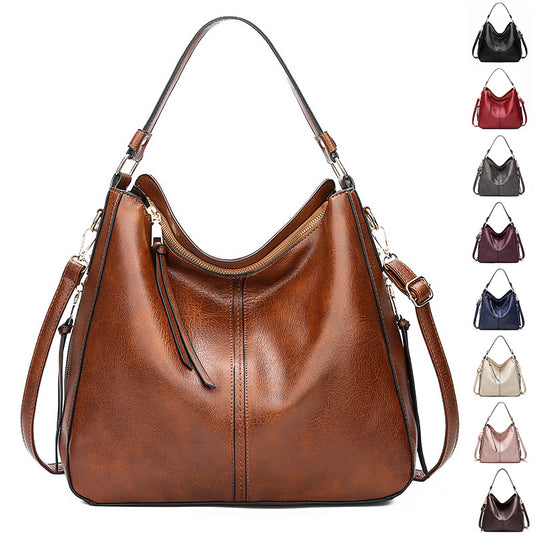 Women's Hobos Zipper Bucket Bag – Adjustable Shoulder Strap, High-Capacity PU Handbag