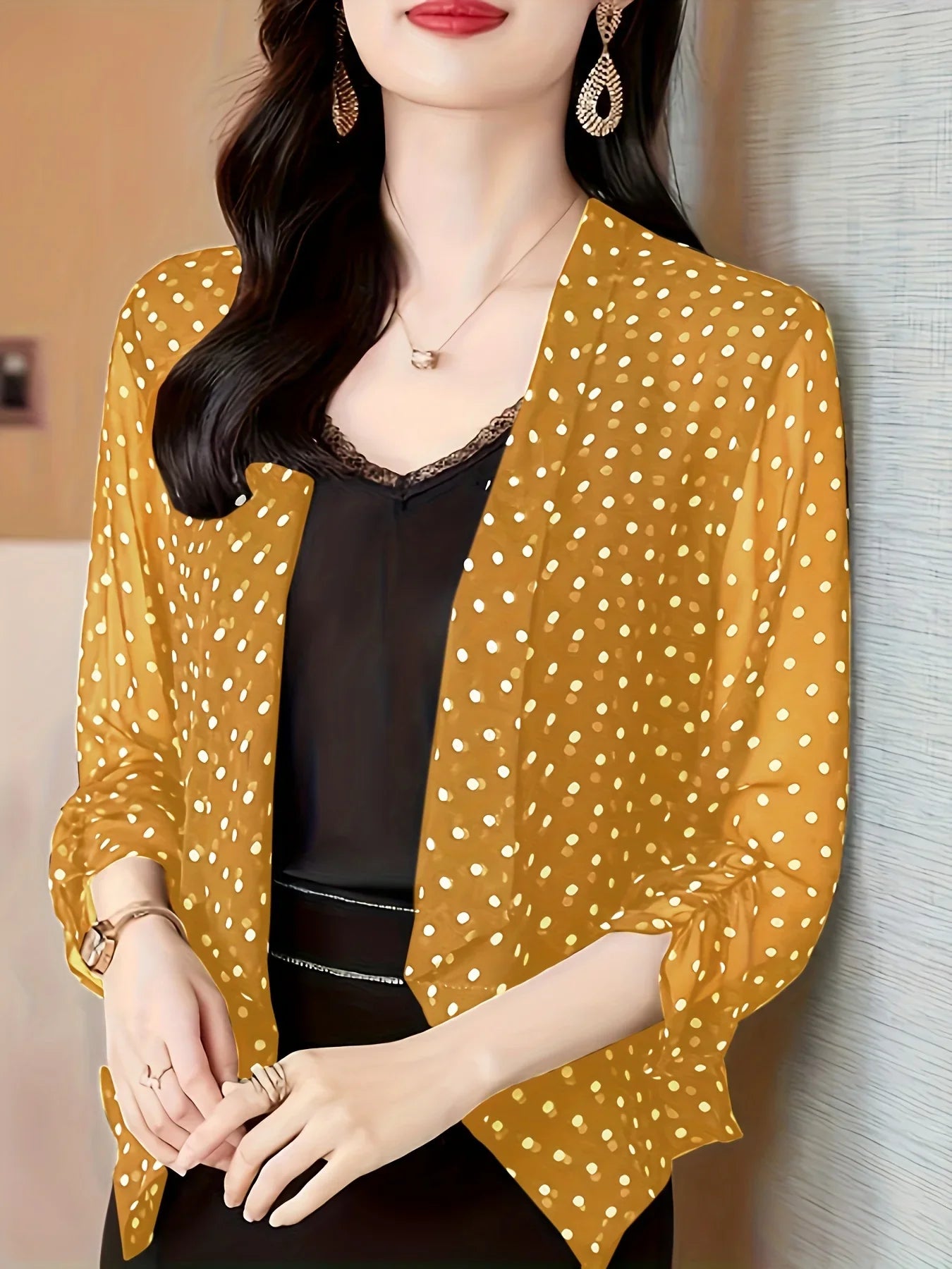 GrabliWorld Polka Dot Open Front Cardigan