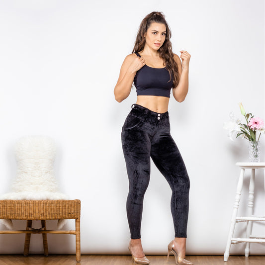 Melody Push-Up Black Velvet Pants – High Waist Warm Winter Leggings