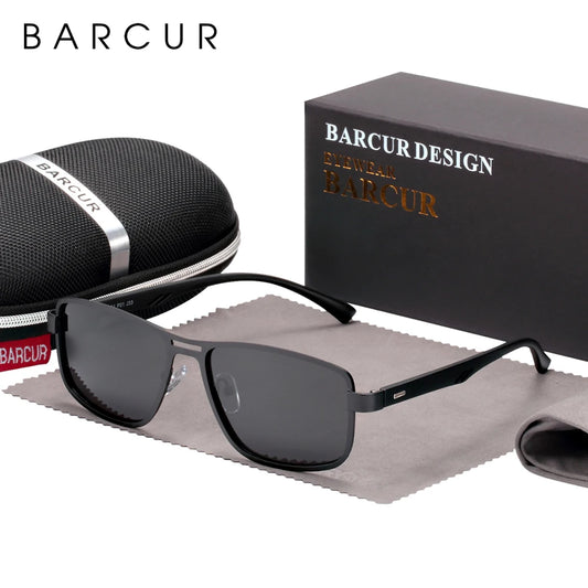BARCUR Polarized Men Sunglasses Square Stainless Steel Frame TR90 Sun glasses Oculos De Sol gafas