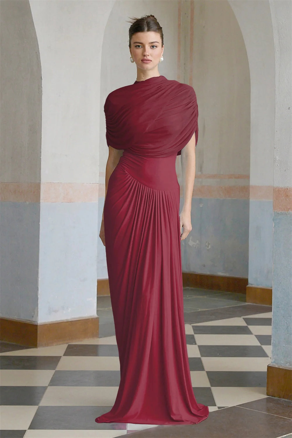 Mila Mermaid Cape Prom Dresses 2025 Sleeveless Chiffon Zip Evening Dresses Elegant Sexy Floor-Length Customized Party Dresses