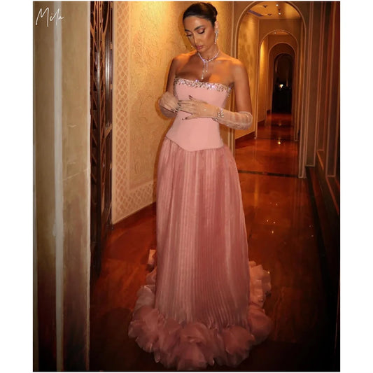 Mila Strapless Sheath Customized Prom Dress Detachable Sleeves Floor-Length Plus Size Wedding Dresses 3D Flower Evening Dresses
