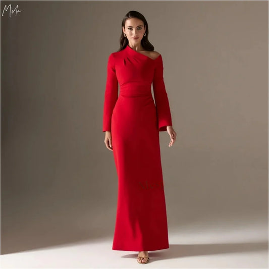Mila Red Long Sleeve Column Vestidos De 15 Quinceañera Floor-Length Zip Evening Dresses Customized Empire Waist Prom Dresses
