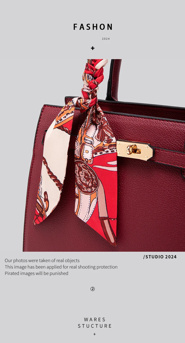 Show 2025 Handbag with Scarf Decor and Metal Clasp High Quality for Evening Parties & Banquets