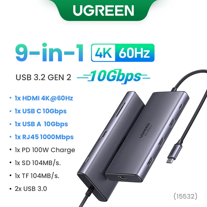 UGREEN USB C HUB 4K60Hz HDMI Adapter USB C to USB3.0 PD100W SD&TF for MacBook Pro Air Laptop Type C 3.1 Splitter Docking Station